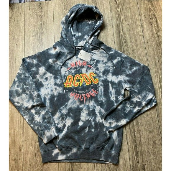 AC/DC High Voltage Rock Pullover Hoodie Black White Tie Dye Women Size Small - Picture 1 of 9